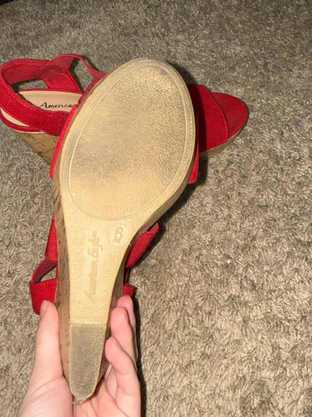 American Eagle Outfitters Red Elastic Crossover Wedge Sandals